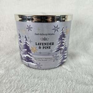 Bath & Body Works Lavender & Pine Scented Candle Purple Jar 3-Wick 14.5oz